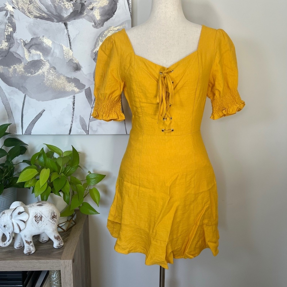 Corset Mini Dress Cottagecore Fairy Boho Milkmaid Festival Prairie Puff Sleeve - Picture 2 of 9